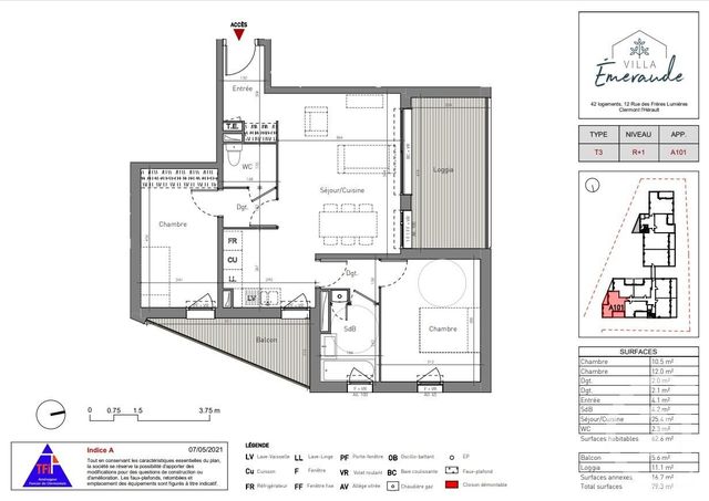 Appartement T3 à vendre - 3 pièces - 62,60 m2 - Clermont L Herault - 34 - LANGUEDOC-ROUSSILLON