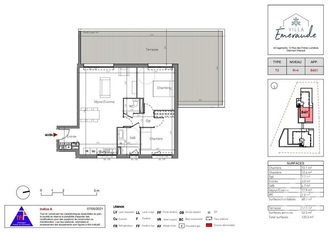 Appartement T3 à vendre - 3 pièces - 68 m2 - Clermont L Herault - 34 - LANGUEDOC-ROUSSILLON